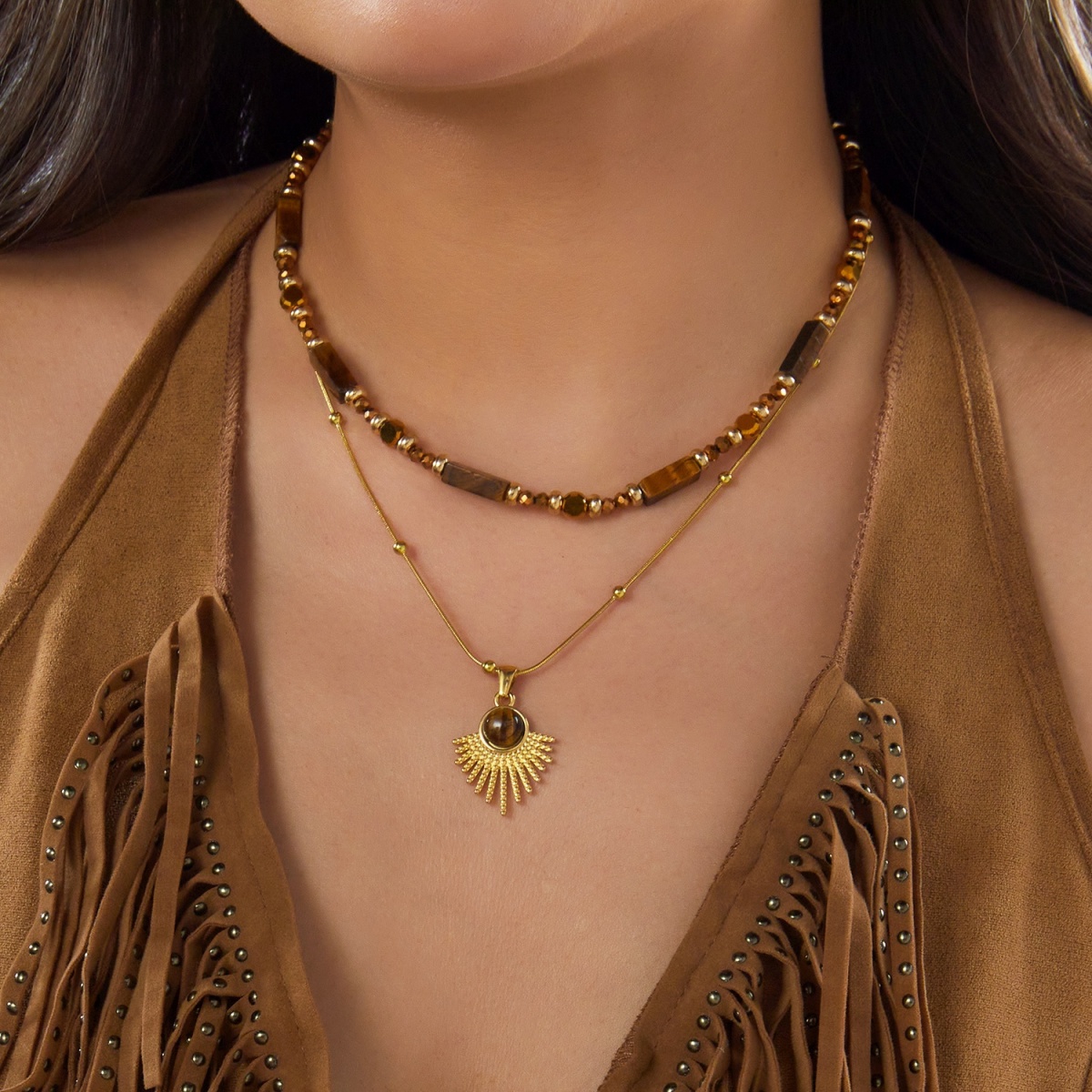 Aesthetic Autumn Brown Natural - đánh giá và giá Layered Pendant Necklace Aesthetic