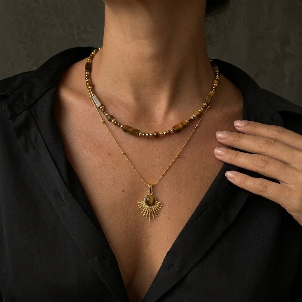 Aesthetic Autumn Brown Natural - đánh giá và giá Layered Pendant Necklace Aesthetic
